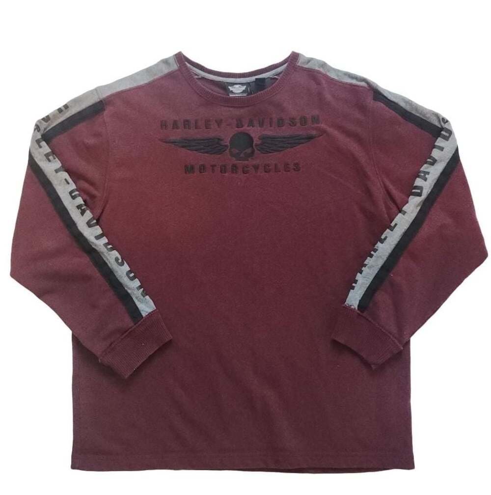 Harley-Davidson Genuine Motor Clothes Maroon Long Sleeve Pullover Shirt with Sku